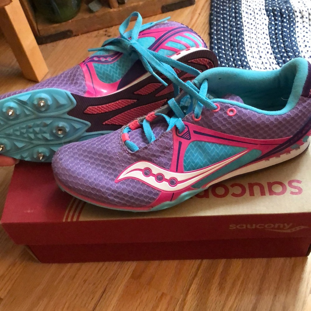 Saucony Velocity 5 Shoes with Spikes—Barely Worn